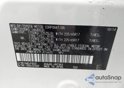 2015 Toyota Rav4 Le from USA, damaged, VIN JTMBFREV7FJ016635